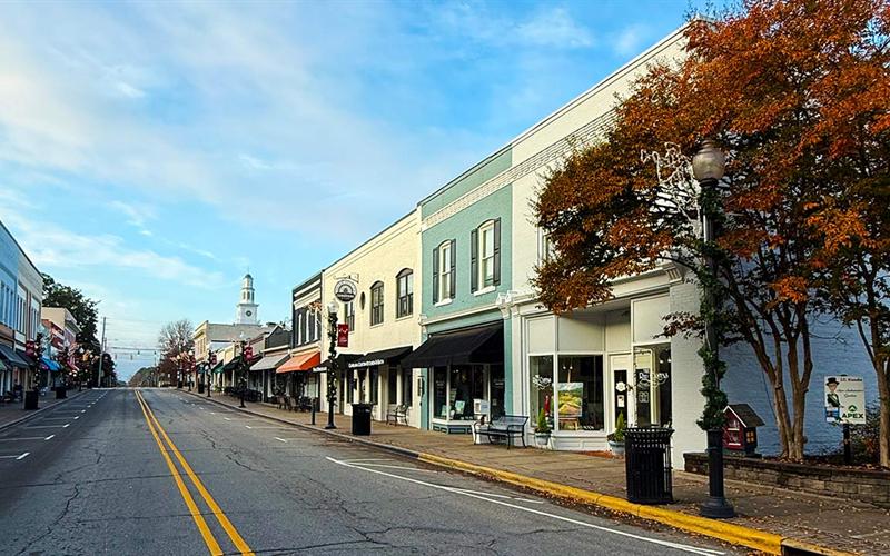 Salem Street in downtown Apex, NC in the fall